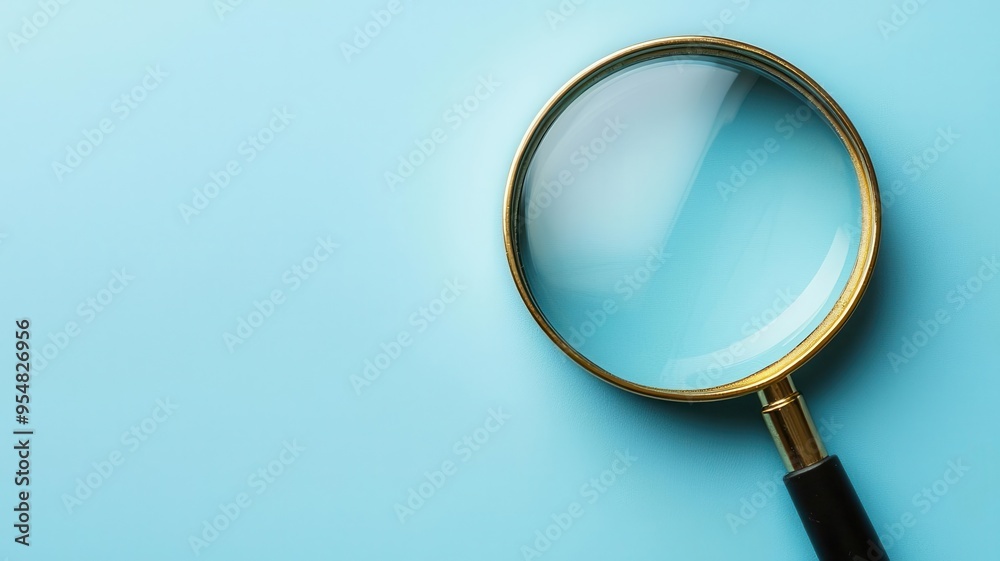 Magnified Document Inspection on Simple Blue Background Magnified Document Inspection on Simple Blue Background
