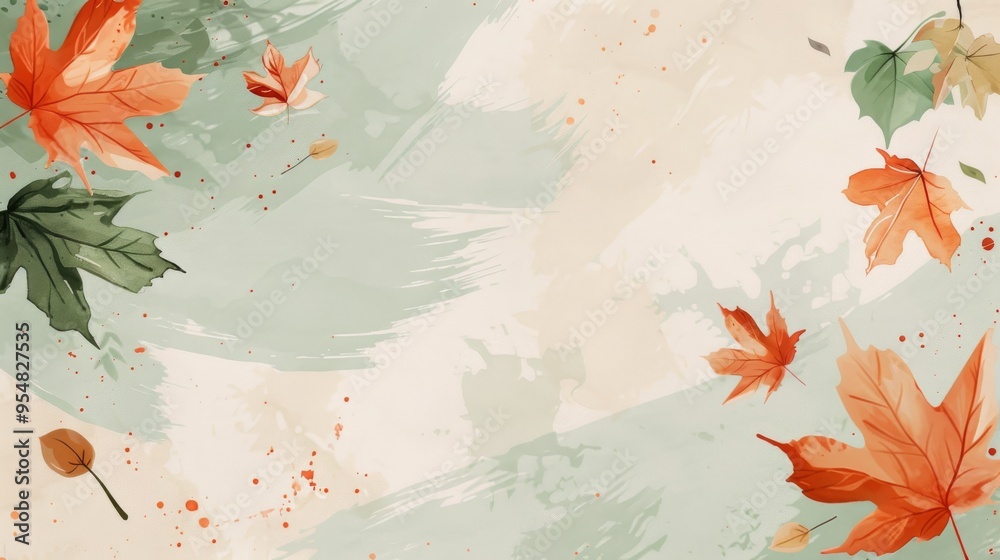 Flat lay frame with colorful autumn leaves on watercolor background with ample copy space image. isolated pastel backdrop. colorful desktop wallpaper with maple leaves