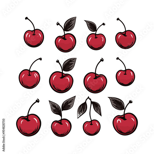 Cherry silhouette set items clipart on a white background