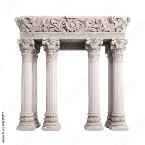 Antique Roman Column Temple Entrance Isolated on Transparent Background.