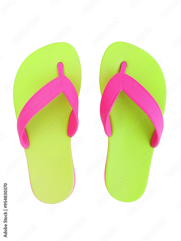 Pair of neon green pink flip-flops isolated on transparent background
Pair of neon green pink flip-flops isolated on transparent background