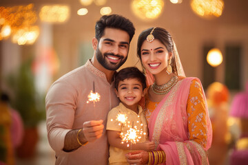 indian family celebrating diwali festival