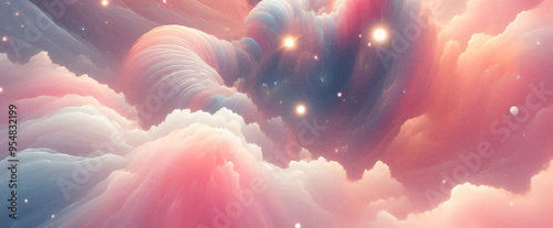 Rainbow unicorn pastel background with glitter stars. Pink fantasy sky. Holographic space with bokeh. Fairy iridescent gradient backdrop. Vector