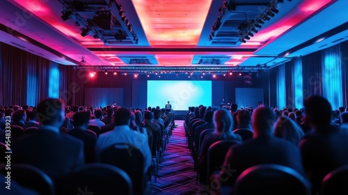 Vibrant Lighting Illuminates a Packed Conference Hall