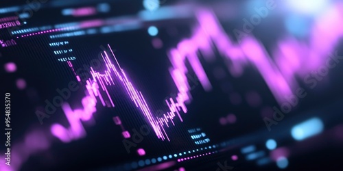 financial business chart with diagrams in glowing purple light on dark background