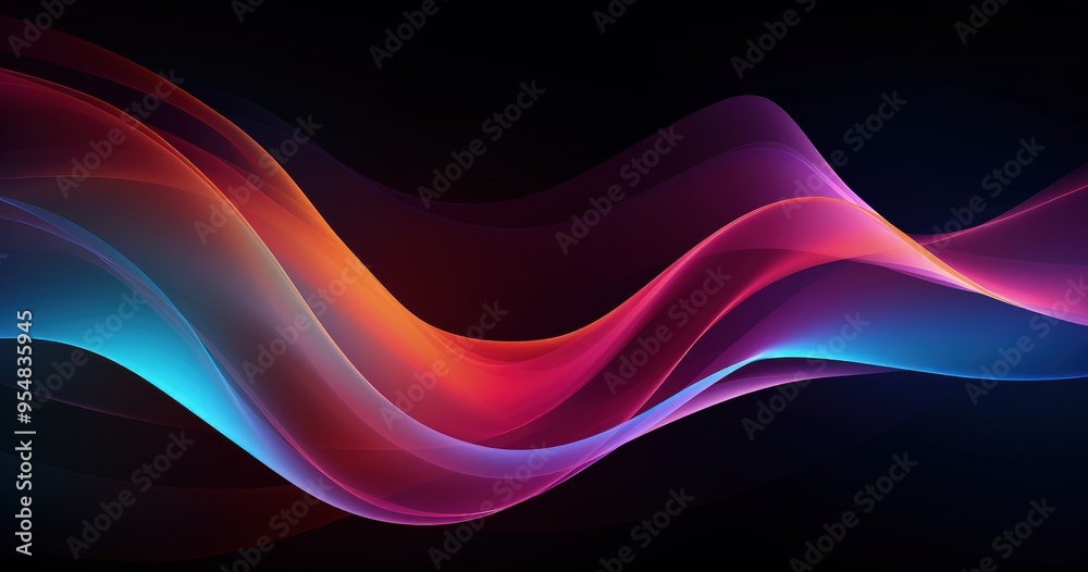 Obraz premium A vibrant abstract design featuring flowing waves of color in shades of pink, blue, and purple against a dark background.