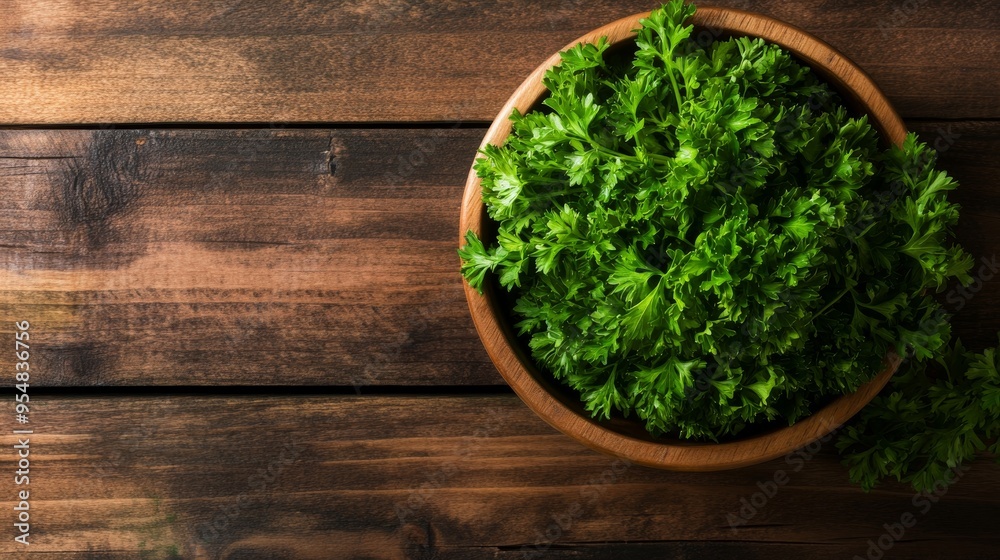 Stylish rustic food photography featuring fresh parsley in a wooden bowl with whitewashed background Stylish rustic food photography featuring fresh parsley in a wooden bowl with whitewashed background