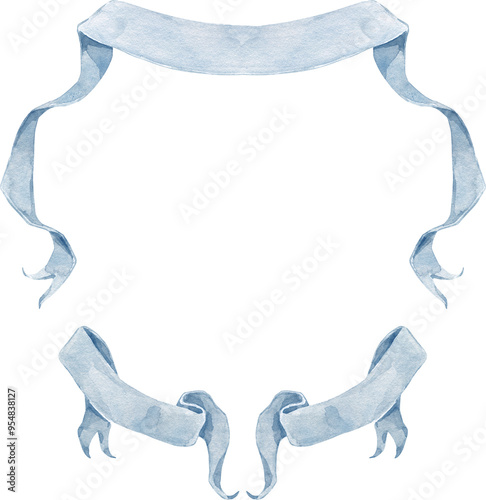 Watercolor Ribbon Banner Wedding Crest. Pink Pastel Bow 