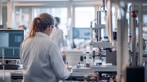 Woman Working in High-Tech Laboratory with Advanced Equipment