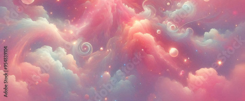 Rainbow unicorn pastel background with glitter stars. Pink fantasy sky. Holographic space with bokeh. Fairy iridescent gradient backdrop. Vector	