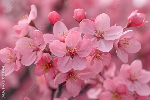 Springtime Bloom of Pink Cherry Blossoms: Nature's Breath-taking Display for a Seasonal Greeting Card or Poster