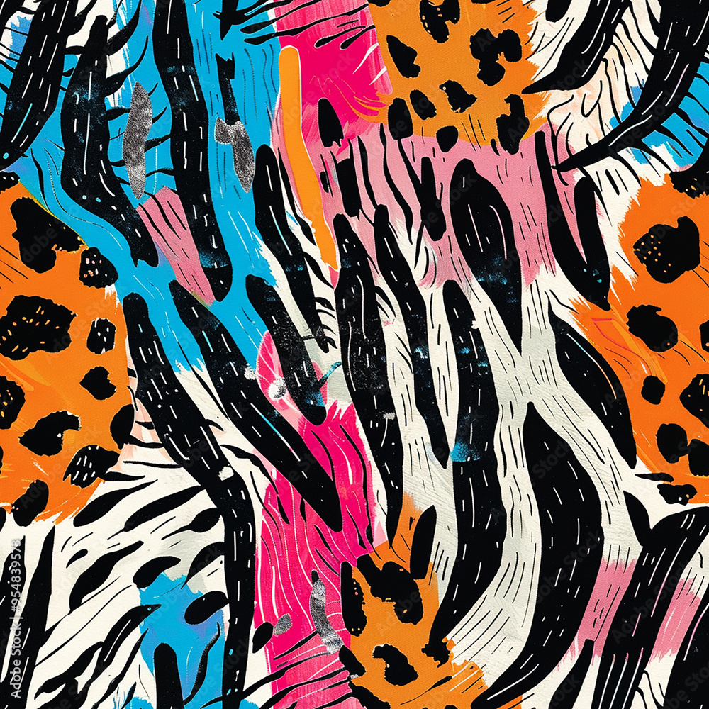 Seamless Pattern Featuring Abstract Animal Prints and Bold Brushstrokes Seamless Pattern Featuring Abstract Animal Prints and Bold Brushstrokes