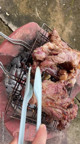 Meat grilled.