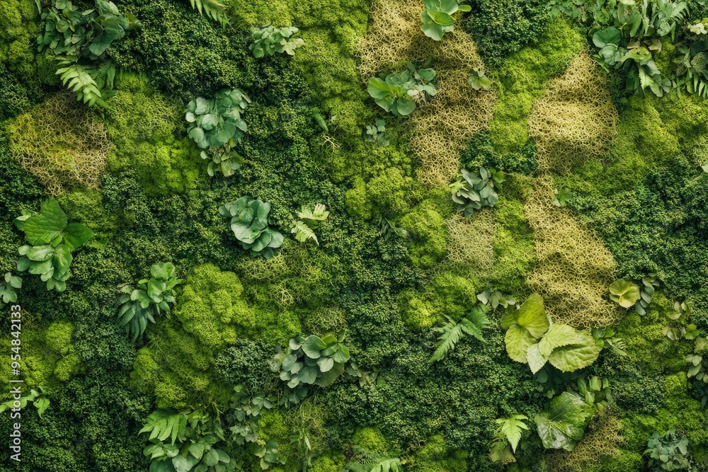 Close-up surface of the wall covered with green moss. Modern eco friendly decor made of colored stabilized moss. with generative ai Close-up surface of the wall covered with green moss. Modern eco friendly decor made of colored stabilized moss. with generative ai