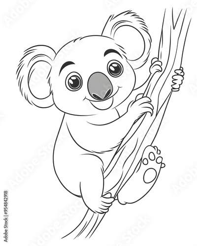 Cartoon koala black and white coloring page for kids on white background photo