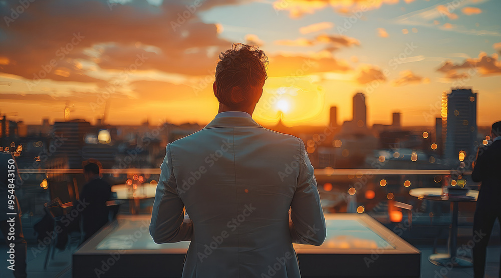Professionals business man enjoying a rooftop event. Generative AI. Professionals business man enjoying a rooftop event. Generative AI.