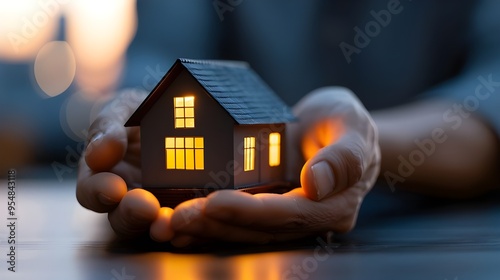 Hand-holding house real estate and property model