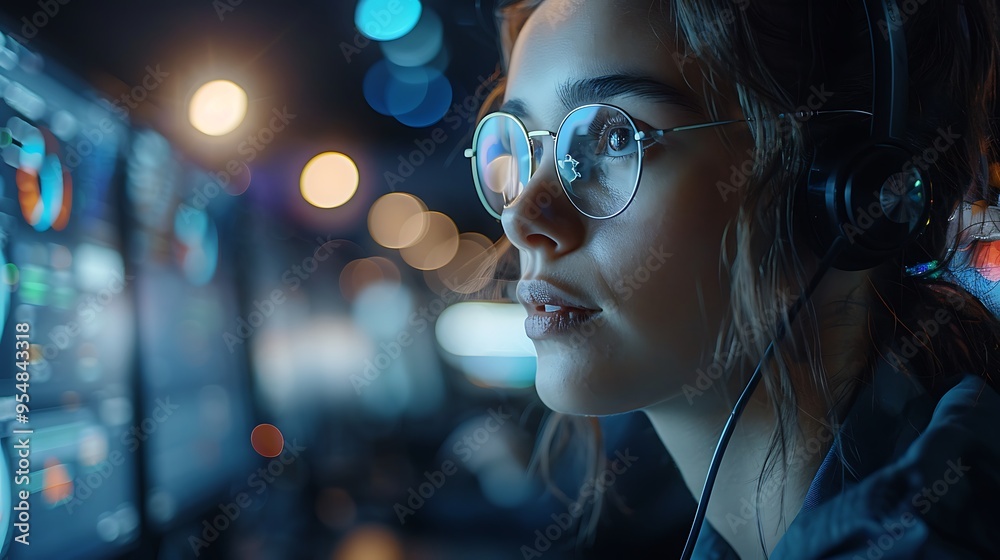 A dynamic shot of a customer support agent engaging with an AI chatbot on a computer screen in a busy call center. A dynamic shot of a customer support agent engaging with an AI chatbot on a computer screen in a busy call center.