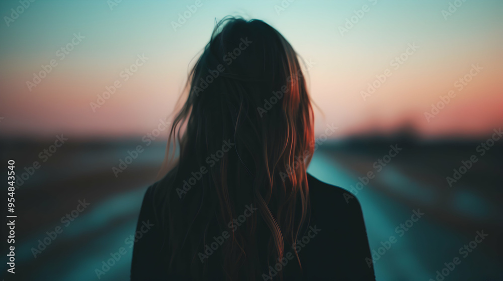 Fototapeta premium Woman With Long Hair Walking Dirt Road