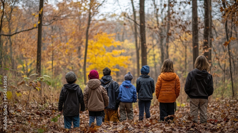 Children Exploring the Vibrant Autumn Forest Children Exploring the Vibrant Autumn Forest