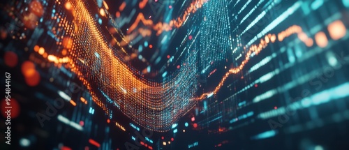 A 3D rendering of investment funds flowing through a network of financial systems