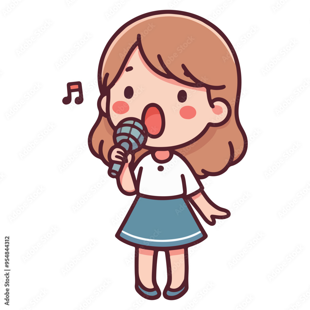 Cute little girl kid standing singing karaoke competition. Performing song with emotions. Kindergarten child with vocal and music talent Cute little girl kid standing singing karaoke competition. Performing song with emotions. Kindergarten child with vocal and music talent