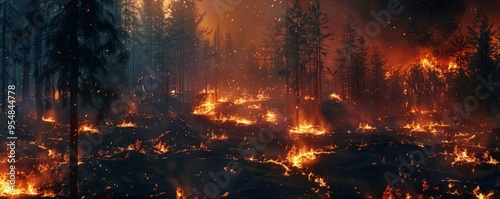 Forest fire spreading rapidly, 4K hyperrealistic photo