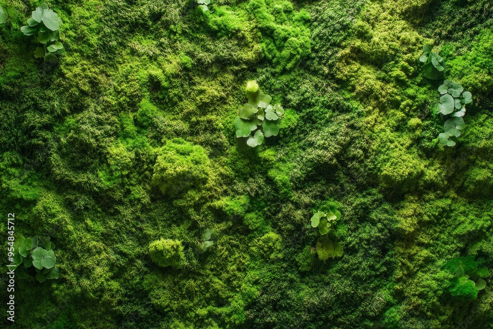 Close-up surface of the wall covered with green moss. Modern eco friendly decor made of colored stabilized moss. with generative ai