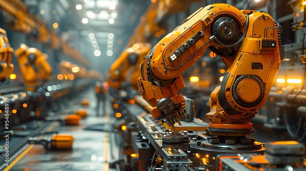 An ultra-realistic scene of a human technician and robotic arm working in perfect harmony to assemble a complex component on a production line. The factory is filled with advanced technology, An ultra-realistic scene of a human technician and robotic arm working in perfect harmony to assemble a complex component on a production line. The factory is filled with advanced technology,