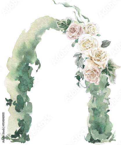 Spring Floral Wedding Bouquet White Cream Pastel Watercolor Corner Banner Elegant Wreath Frame