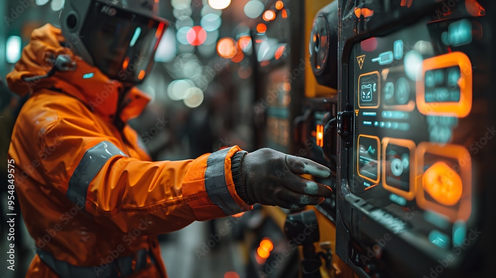 A close-up of a delivery worker’s hands as they interact with a touchscreen interface on a robotic delivery vehicle in an urban setting. The robot is preparing to deliver packages, A close-up of a delivery worker’s hands as they interact with a touchscreen interface on a robotic delivery vehicle in an urban setting. The robot is preparing to deliver packages,