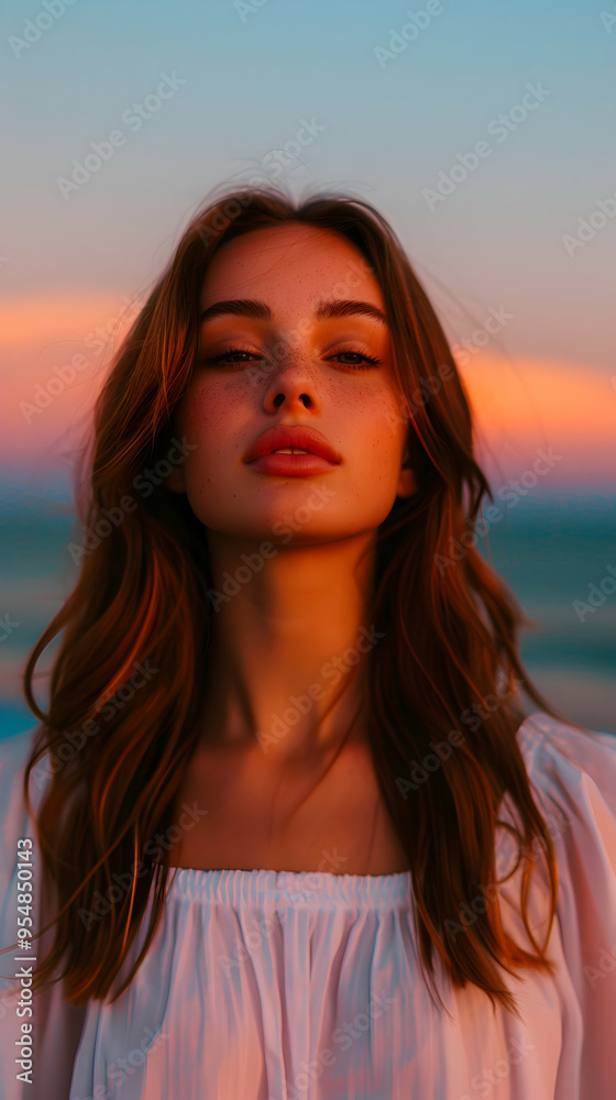Fototapeta premium Young, beautiful woman enjoying a beach lifestyle photograph.