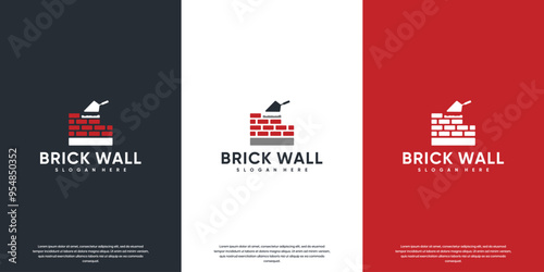 bricklaying, wall structure, building construction, logo design illustration.