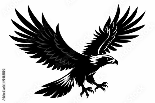 Eagle silhouette vector illustration, bird icon tattoo