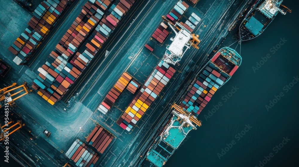 Aerial View of Colorful Shipping Containers at a Busy Port