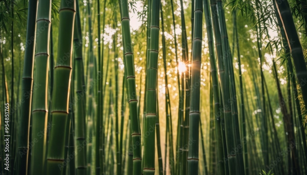 bamboo forest and the sun breaks through the stems. Ai generated bamboo forest and the sun breaks through the stems. Ai generated