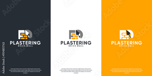 building completion stage, plastering bricks, vector graphic design.
