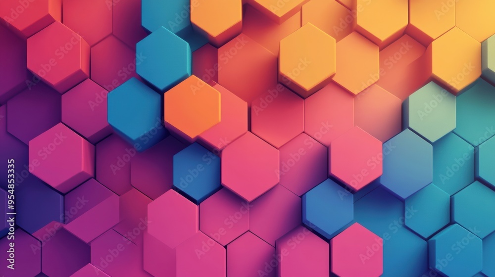 Geometric pattern with hexagons and triangles in vibrant colors, harmonically paced for a looping 2D animation, ideal as a modern digital wallpaper Geometric pattern with hexagons and triangles in vibrant colors, harmonically paced for a looping 2D animation, ideal as a modern digital wallpaper