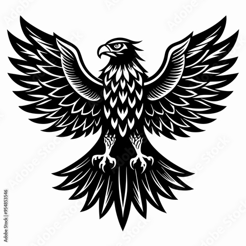 Eagle silhouette vector illustration, bird icon tattoo