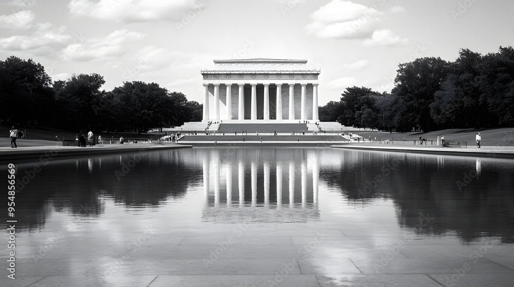 23. **Visualize the Lincoln Memorial in Washington, D.C., with its grand steps and reflecting pool in front.**