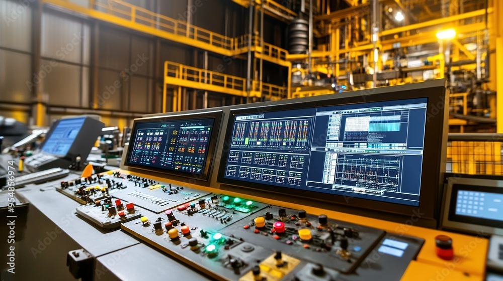 Industrial control room showcasing advanced technology and monitoring systems in a manufacturing facility during the daytime Industrial control room showcasing advanced technology and monitoring systems in a manufacturing facility during the daytime