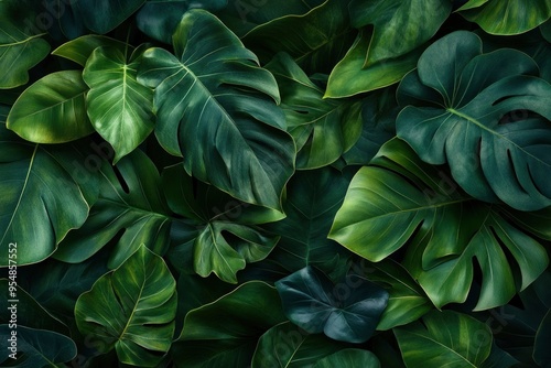 Creative nature wall background, tropical leaf banner or floral jungle pattern concept. ith generative ai