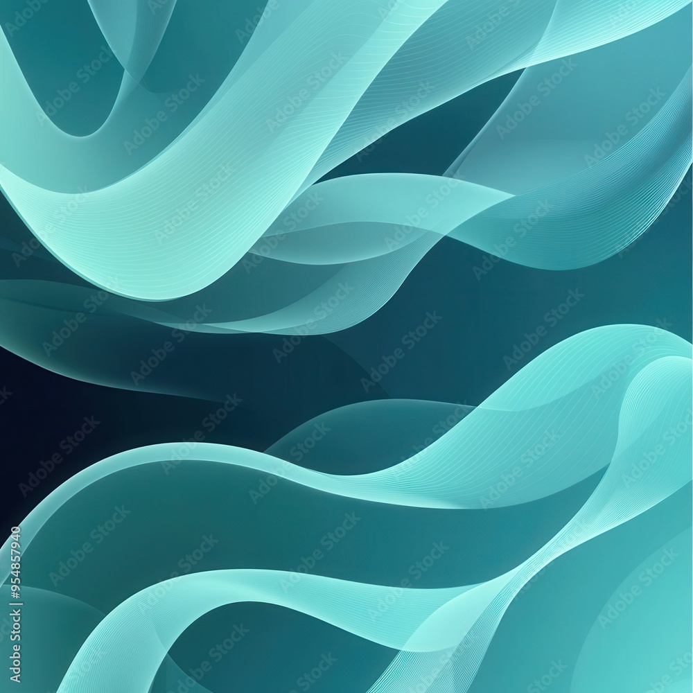 Obraz premium Abstract Teal and Blue Wavy Lines Background - Digital Art, Design, and Presentation Template