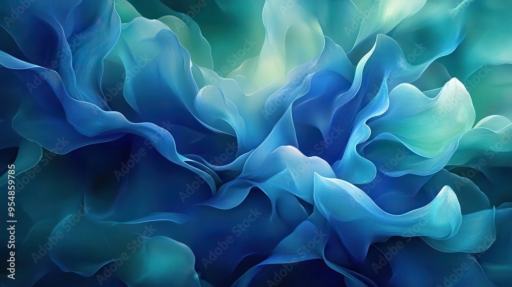 Obraz premium Abstract Blue and Green Wavy Lines Background.