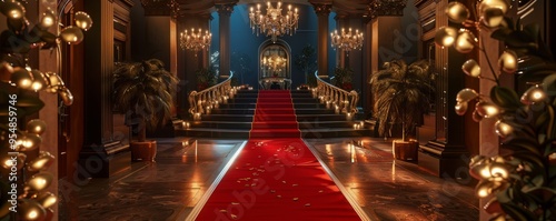 Glamorous Hollywood-inspired wedding with red carpet entrance, 4K hyperrealistic photo photo