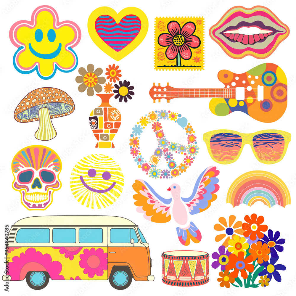 PNG retro groovy element set, transparent background PNG retro groovy element set, transparent background