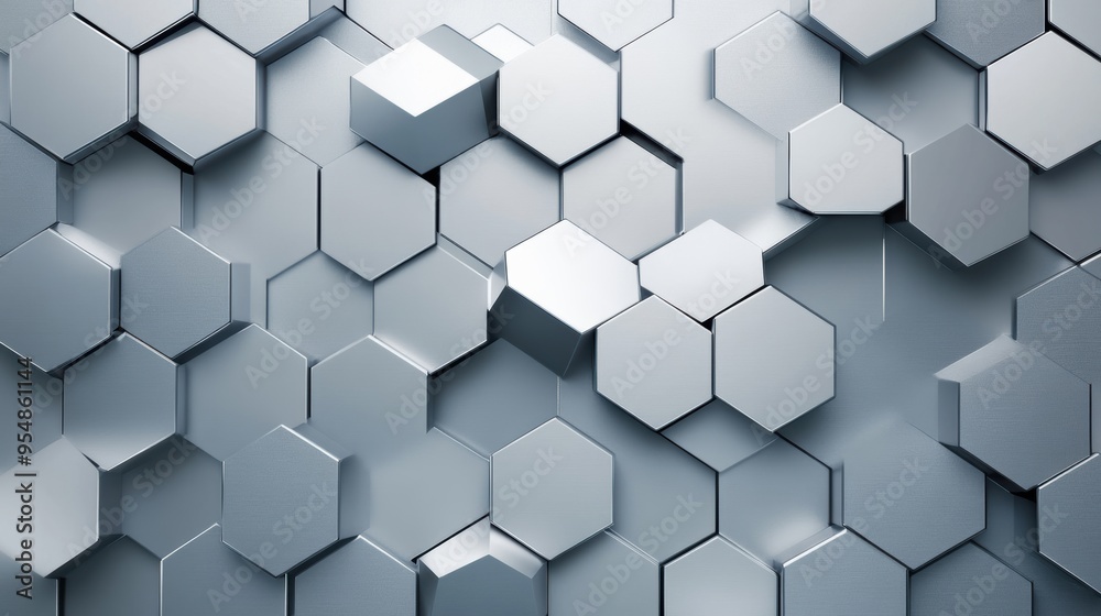 a seamless hexagonal pattern with metallic textures, a futuristic and industrial feel