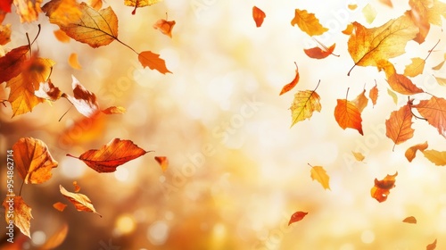 autumn leaves falling against a background of warm, earthy tones, a cozy and nostalgic mood