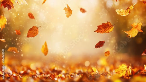 autumn leaves falling against a background of warm, earthy tones, a cozy and nostalgic mood