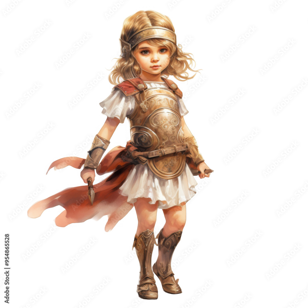 Young Girl in Ornate Armor Holding a Dagger